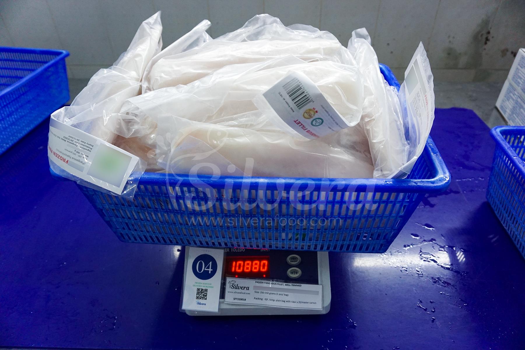 Pangasius fillets packed in PE bags